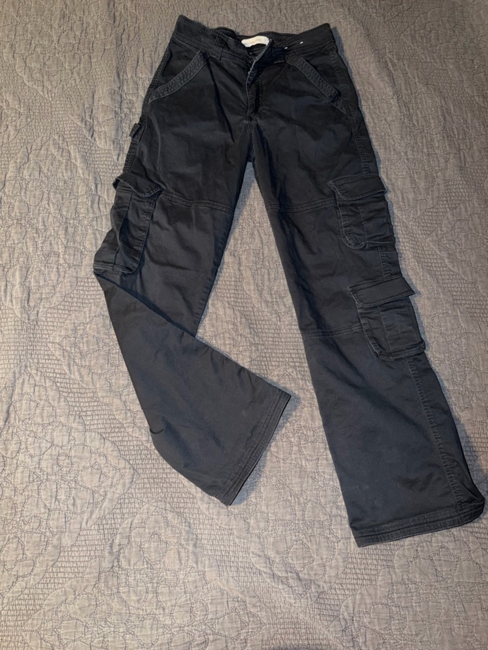 Abercrombie & Fitch Black Wide-Leg Cargo Trousers